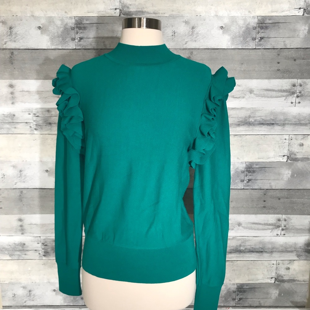 Halogen Ruffle Shoulder Sweater Green Small